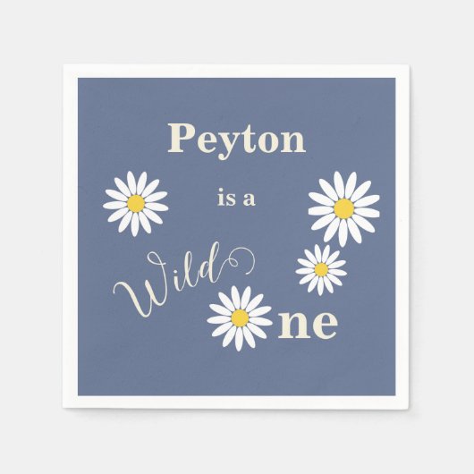 Serviette En Papier Bleu et blanc marguerite sauvage un premier annive (Devant)