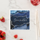Serviette En Papier Bleu et Faux Parties scintillant en argent Agate e (En situation)