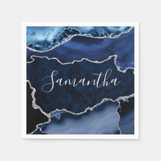 Serviette En Papier Bleu et Faux Parties scintillant en argent Agate e (Devant)