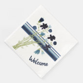 Serviette En Papier Bleu et Floral Bienvenue (Coin)