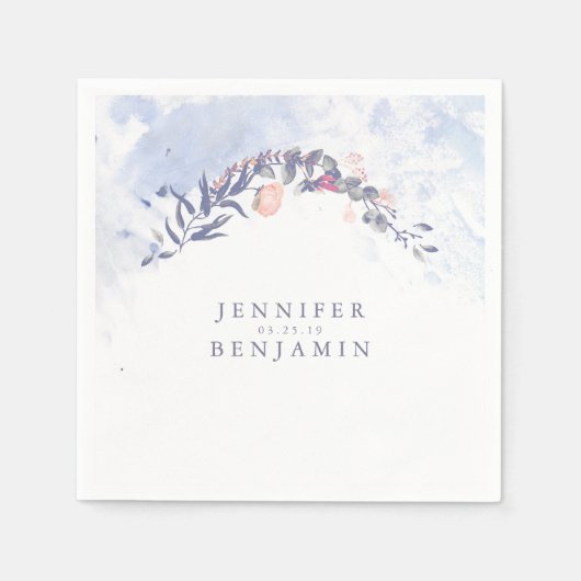 Serviette En Papier Bleu et floral roux élégant (Devant)