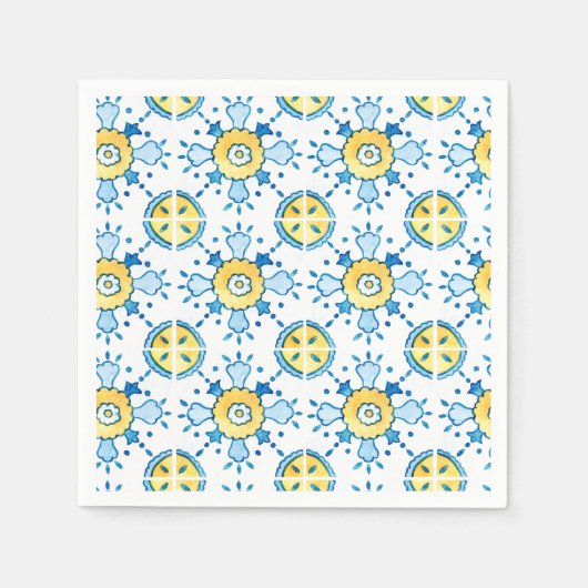 Serviette en papier bleu et jaune en carrelage méd (Devant)