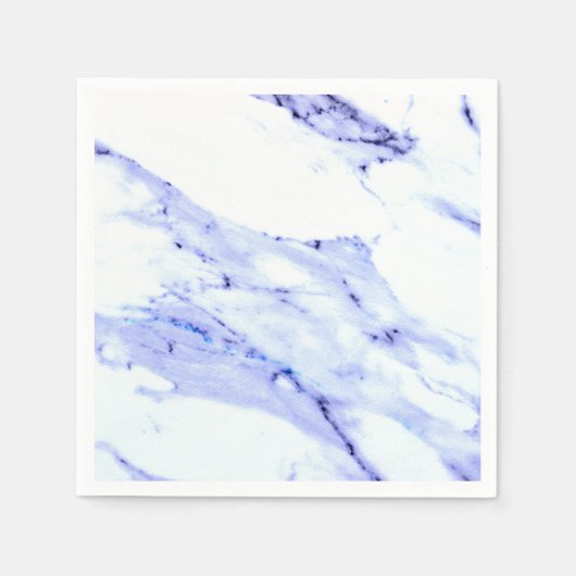 Serviette En Papier Bleu et Marbre blanc, motif abstrait à vagues (Devant)