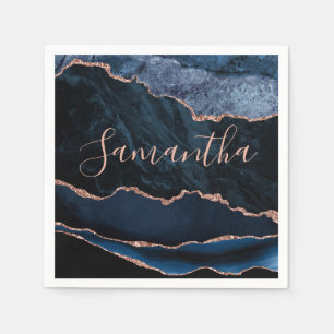Serviette En Papier Bleu et marbre d'agate à paillettes de faux or ros