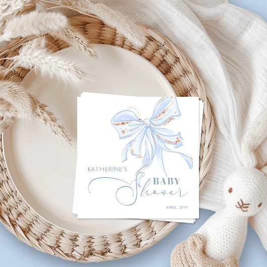 Serviette En Papier Bleu et or Bow Chic Boy Baby shower