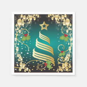 Serviette En Papier Bleu et or de turquoise de fête de Joyeux Noël
