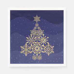 Serviette En Papier Bleu et or Flocon de neige Arbre de Noël Naples