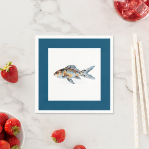 Serviette En Papier Bleu et orange Shubunkin Goldfish Fine Art