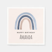 Serviette En Papier Bleu et Pêche Arc-en-ciel Design Boho Anniversaire (Devant)