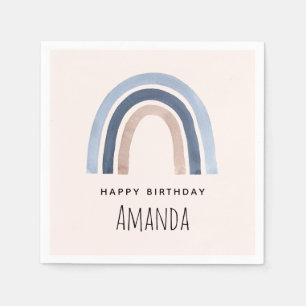 Serviette En Papier Bleu et Pêche Arc-en-ciel Design Boho Anniversaire