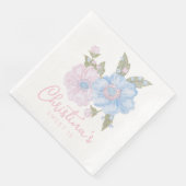 Serviette En Papier Bleu et rose Grandmillennial Floral Sweet 16 (Coin)