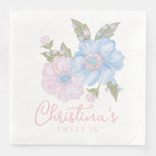 Serviette En Papier Bleu et rose Grandmillennial Floral Sweet 16