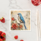 Serviette En Papier Bleu et Roses 1 (En situation)