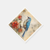 Serviette En Papier Bleu et Roses 1 (Coin)