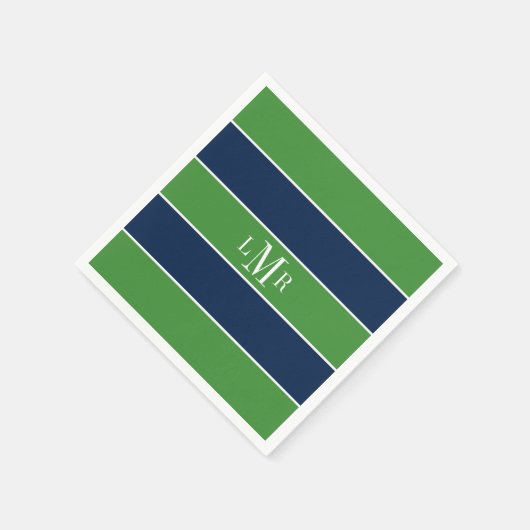 Serviette En Papier Bleu et vert et Monogramme (Coin)