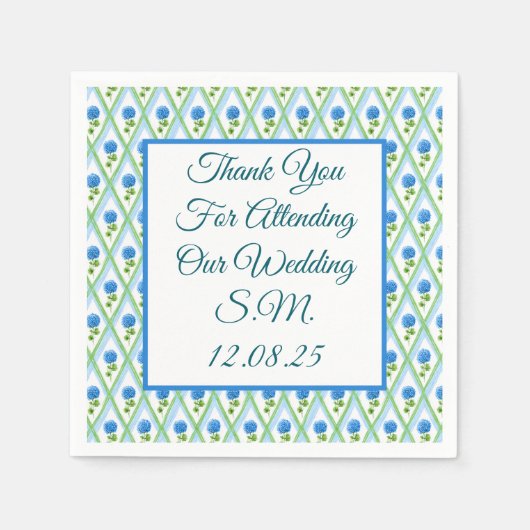 Serviette En Papier Bleu et vert grand-millénaires Hydrangea Ditsy (Devant)