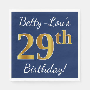 Serviette En Papier Bleu, Faux Or 29e Anniversaire + Nom Personnalisé
