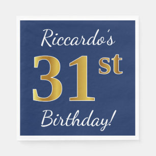 Serviette En Papier Bleu, Faux Or 31e Anniversaire + Nom Personnalisé