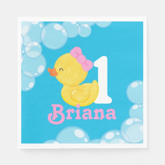 Serviette En Papier Bleu Fille Canard en caoutchouc Anniversaire perso (Devant)