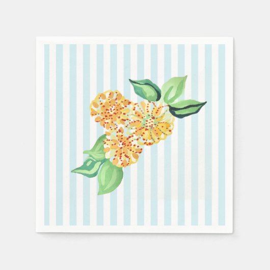 Serviette En Papier Bleu Fleur Jaune Bande (Devant)