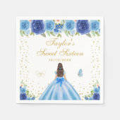 Serviette En Papier Bleu Floral Brunette Cheveux Princesse Sweet sixte (Devant)