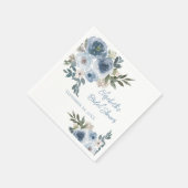 Serviette En Papier Bleu Floral Dusty Bleu Aquarelle Fête des mariées (Coin)