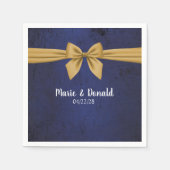 Serviette En Papier Bleu foncé avec Bow or (Devant)