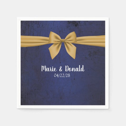 Serviette En Papier Bleu foncé avec Bow or (Devant)