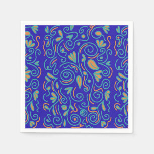 Serviette En Papier Bleu foncé avec tourbillons néon