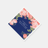 Serviette En Papier Bleu foncé botanique et fleurs de corail (Coin)