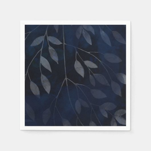 Serviette En Papier Bleu foncé Botanique Feuille Moderne Chic Mariage (Devant)