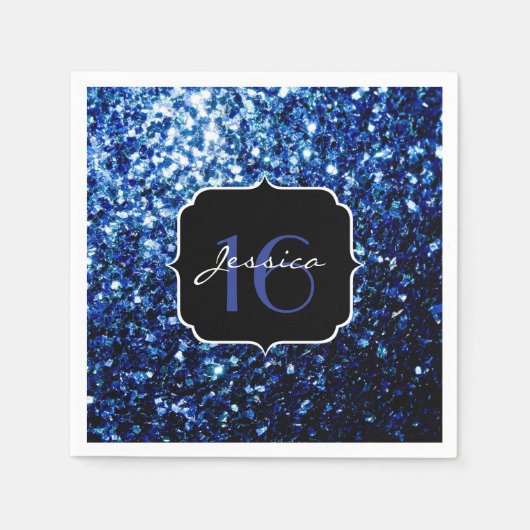 Serviette En Papier Bleu foncé brillant parties scintillant brillant d (Devant)