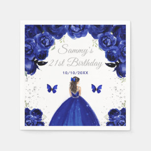 Serviette En Papier Bleu foncé Brunette Cheveux Princesse Anniversaire