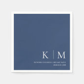 Serviette En Papier Bleu foncé et blanc Mariage- (Devant)