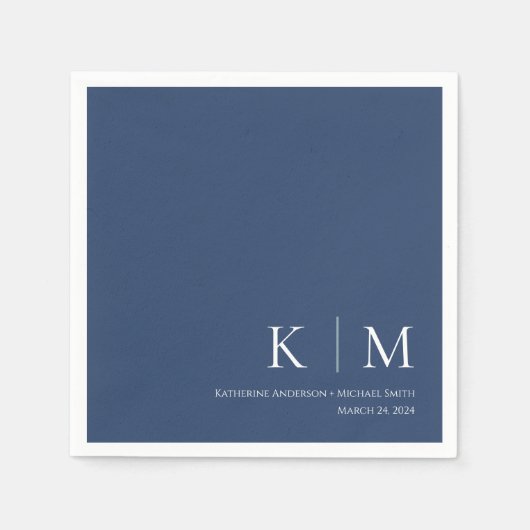 Serviette En Papier Bleu foncé et blanc Mariage- (Devant)