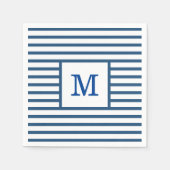 Serviette En Papier Bleu foncé et Blancs Monogramme personnalisé (Devant)
