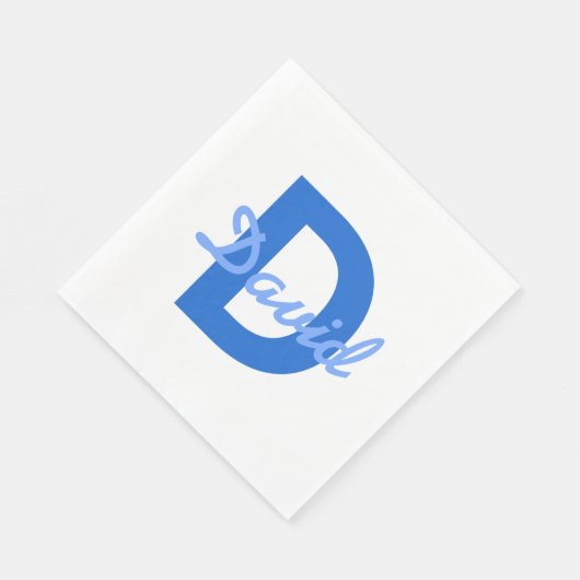 Serviette En Papier Bleu foncé et bleu clair Nom modifiable Monogramme (Coin)