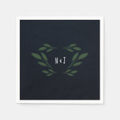 Serviette En Papier Bleu foncé et vert Feuille verdure Mariage rustiqu (Devant)