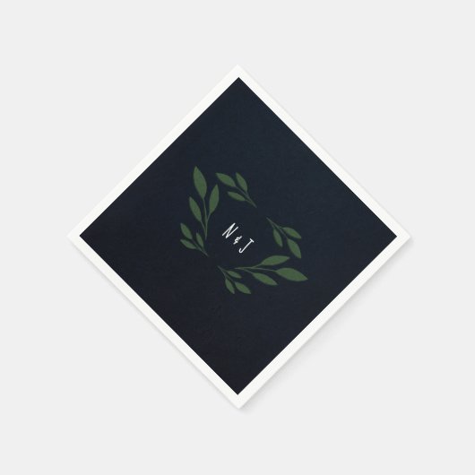 Serviette En Papier Bleu foncé et vert Feuille verdure Mariage rustiqu (Coin)