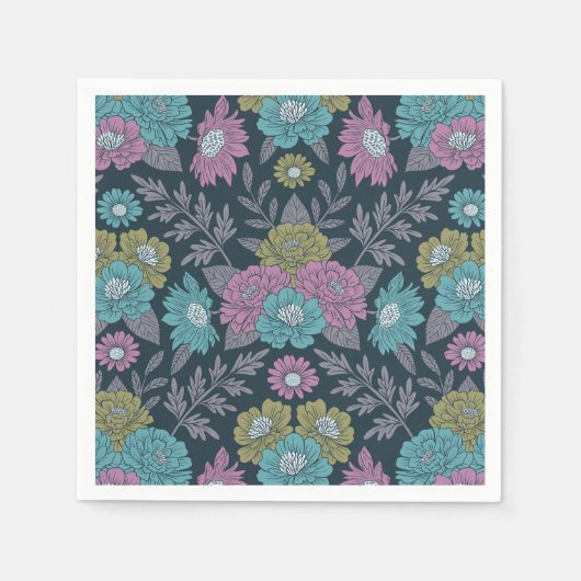 Serviette En Papier Bleu foncé, vert et violet (Devant)