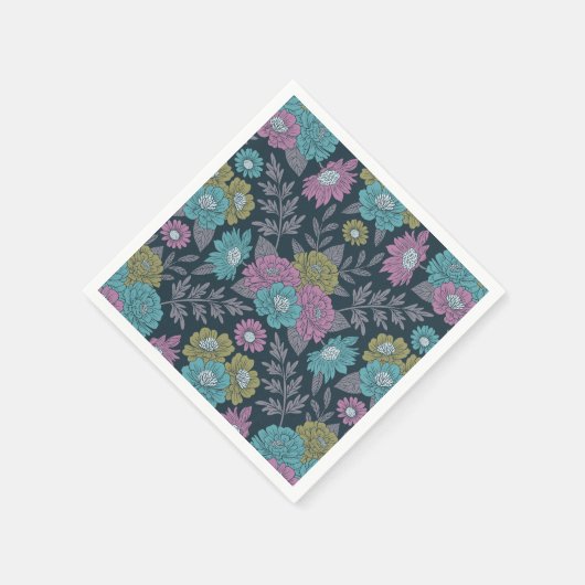 Serviette En Papier Bleu foncé, vert et violet (Coin)