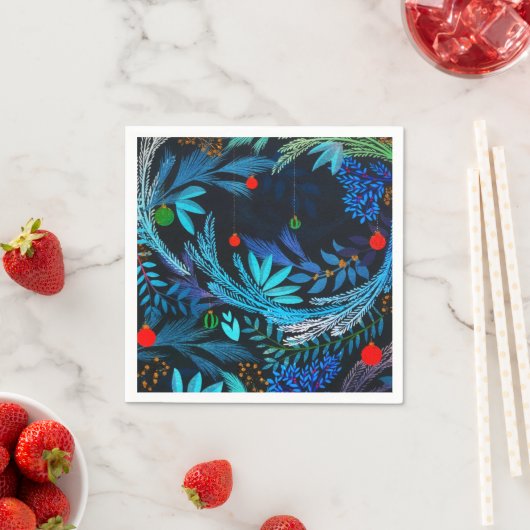 Serviette En Papier Bleu Frosty Forêt de Noël (En situation)