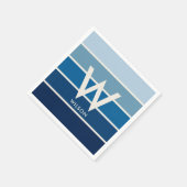 Serviette En Papier Bleu Gradient rayé Monogramme Partie personnelle (Coin)