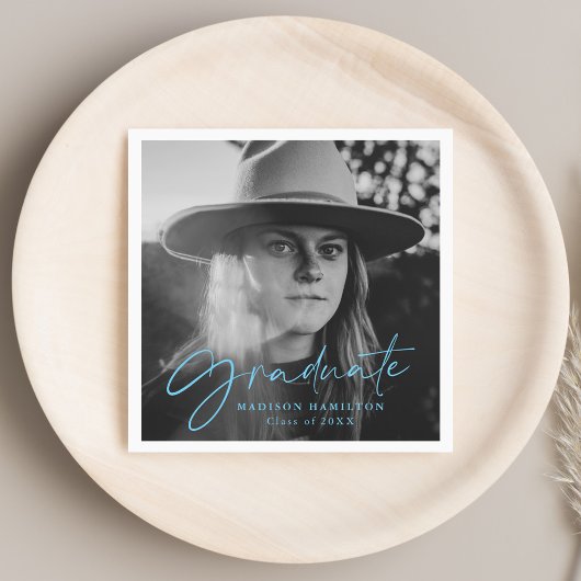 Serviette En Papier Bleu | Graduation de la photo de script élégant