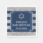 Serviette En Papier Bleu, Gris Barre Barrée Mitzvah (Devant)