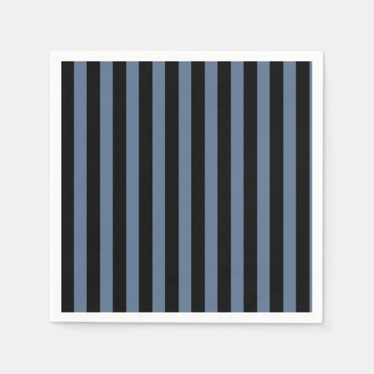 Serviette En Papier Bleu gris et noir rayures (Devant)