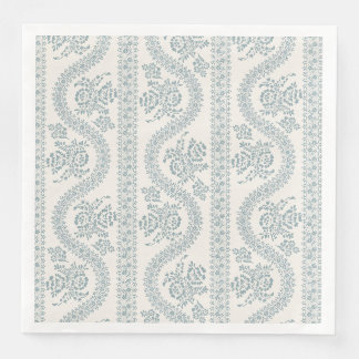 Serviette En Papier Bleu Gris Serpentine Floral, Crème