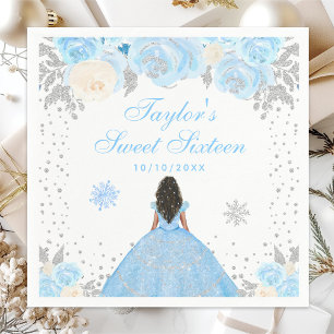 Serviette En Papier Bleu hiver Peau foncée Princesse Sweet sixteen