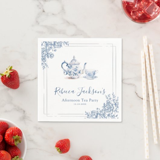 Serviette en papier Bleu Jardin Victorien Mariage  (En situation)