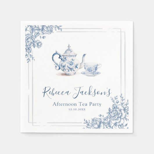 Serviette en papier Bleu Jardin Victorien Mariage  (Devant)